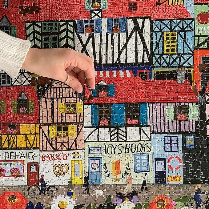 eeBoo: Piece and Love Whimsical Village 1000-piece square Jigsaw Puzzle for Adults and Families, Includes Glossy, Sturdy Pieces and Minimal Puzzle Dust