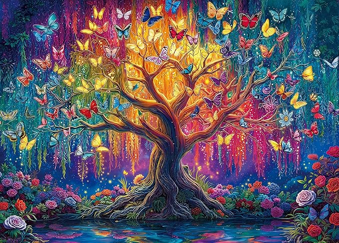 Colorful Butterfly Trees Puzzles for Adults 1000 Pieces, Perfectly Letter on Back No Dust, Tree of Life Jigsaw Puzzle Rainbow Tree, Challenging Puzzle Perfect for Game Nights