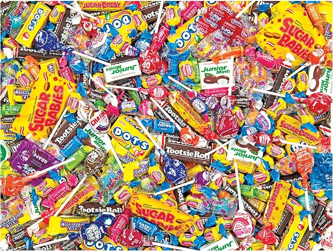 RoseArt - Snack Assortment - Tootsie Mega Mix 500 Piece Jigsaw Puzzle for Adults, Candy Collage Design - Finished Size 24 x 18 - Made in USA