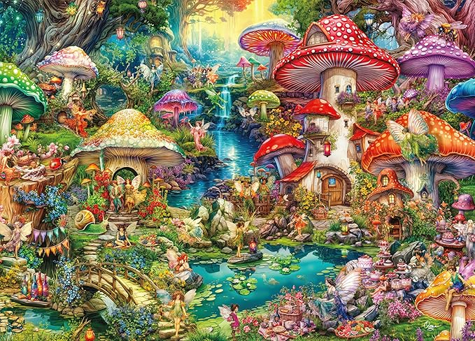 Buffalo Games - Merry Mushroom Village Picnic - Aimee Stewart - 1000 Piece Jigsaw Puzzle in Premium Collector’s Tin - Fun Challenge for Adults & Families