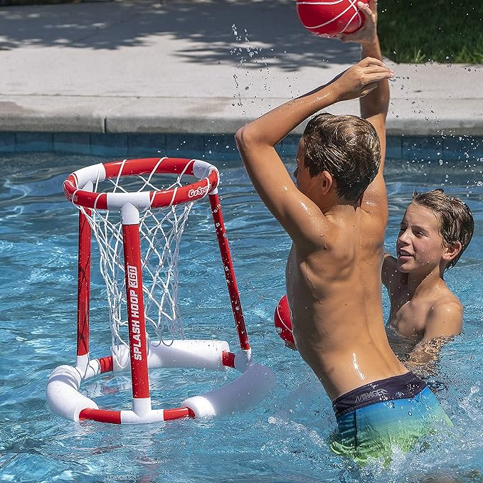 GoSports Splash Hoop 360 Floating Pool Basketball Game - Choose Red or Blue - Includes Hoop, 2 Balls and Pump