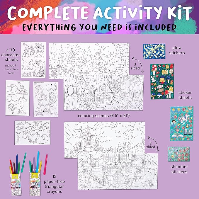 Creativity for Kids Wonder Worlds 3D Coloring Kit, 2 Pack: Princess Fairy Tale and Enchanted Woodland Forest - Kids Coloring Book Activity Kit, Small Gifts for Kids (Ages 5+)