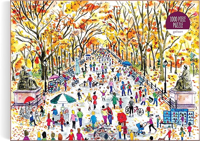 Galison Michael Storrings Fall in Central Park – 1000 Piece Puzzle Fun and Challenging Activity with Bright and Bold Artwork of Central Park During Autumn for Adults and Families