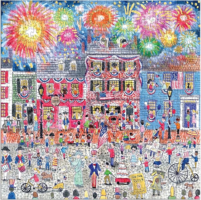 Galison Celebrate The USA – 500 Piece Michael Storrings Foil Jigsaw Puzzle Featuring Beautiful Artwork of The USA 250th Birthday Fourth of July Fireworks Celebration