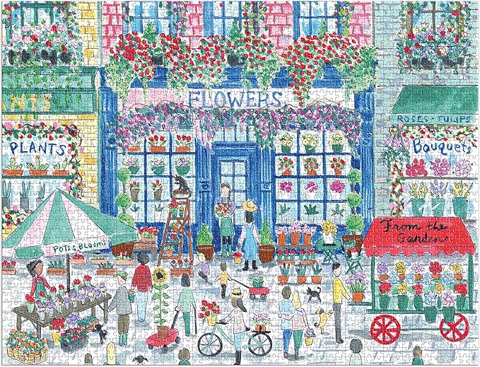 Galison Michael Storrings Market in Bloom – 2000 Piece Puzzle Fun and Challenging Activity with Bright and Bold Artwork of Sunny City Market and Flowers for Adults and Families