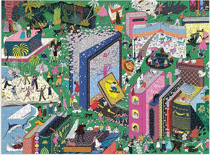 Galison Book World – 1000 Piece Puzzle Fun and Challenging Activity with Bright and Bold Artwork of Literary Characters and Books for Adults and Families