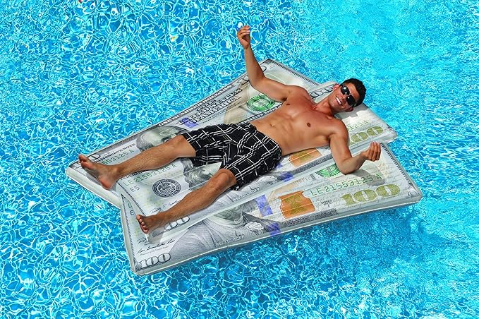 SWIMLINE Inflatable Swimming Pool Float Lounger Raft Mattress, Fun Mat, Ben Franklin Cool Cash, Grey