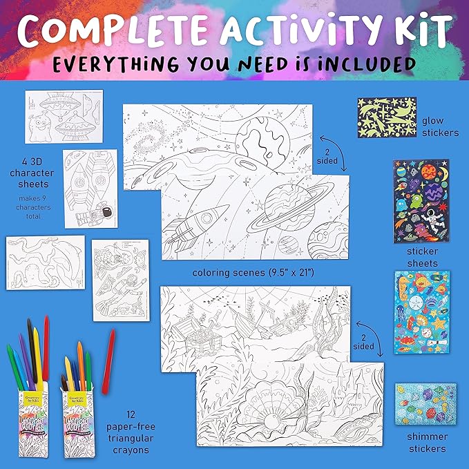 Creativity for Kids Wonder Worlds 3D Coloring Craft Kit 2 Pack: Outer Space and Underwater Voyage - Gifts for Boys and Girls (Ages 5+)