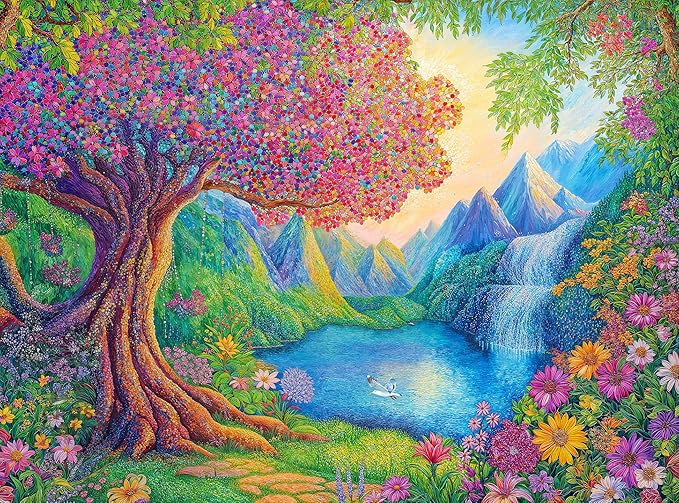 Cross & Glory - The Enchanted Garden Escape - 1000 Piece Jigsaw Puzzle for Adults | Colorful Tree of Life Artwork | Challenging Puzzle for Adults for Puzzle Lovers