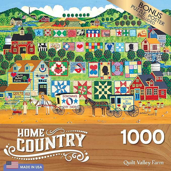 RoseArt - Home Country- Quilt Valley Farm - 1000 Piece Jigsaw Puzzle for Adults