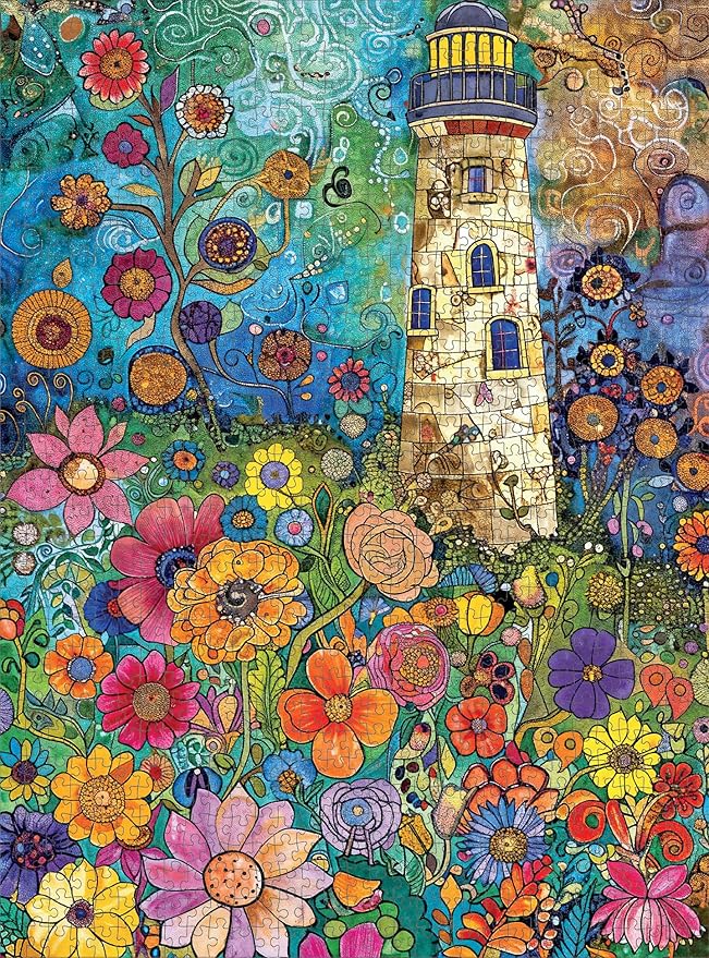 Cross & Glory – 1000 Piece Jigsaw Puzzle for Adults |Lighthouse of Dreams | Whimsical Lighthouse Garden Puzzle | Colorful Gustav Klimt Inspired Artwork | 20x27 Inches | Flower Puzzle