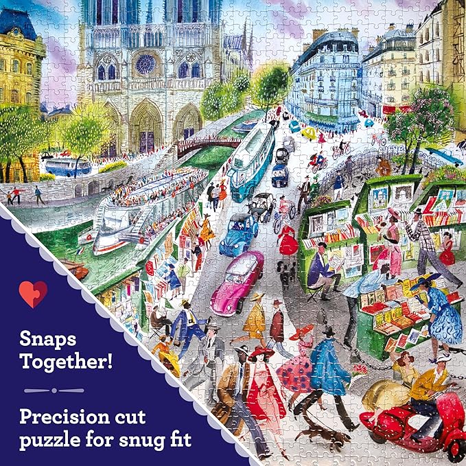 eeBoo 1000 Piece Puzzle - Paris Bookseller Jigsaw Puzzle for Adults, Square 23" x 23" Made with Recycled Board & Vegetable-Based Ink