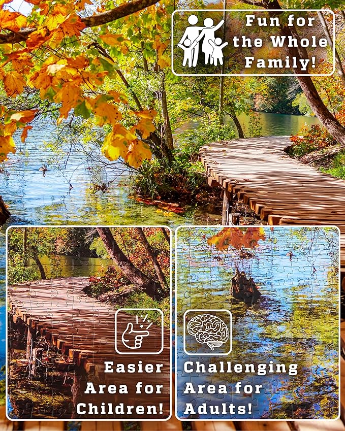 1000 Piece Puzzle for Adults - Golden Forest Trail Beside Quiet Lake in Autumn, Gift-Ready Box, Letters on Back, 8 Jigsaw Puzzle Saver Sheets & Full-Size Poster by GERJATO - Ideal Gift for Loved Ones