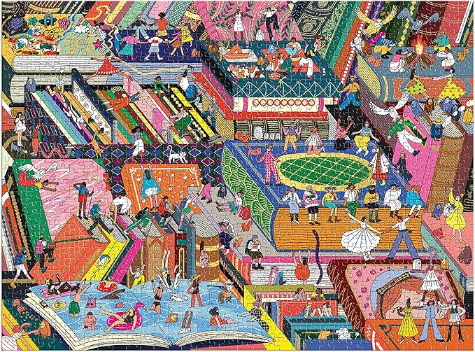 Galison Novel Neighborhood – 1000 Piece Foil Puzzle with Bright and Bold Literature and Iconic Books Artwork with Gold Foil Accents for Adults and Families