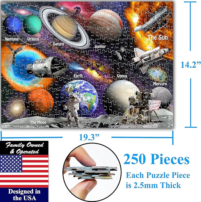 Think2Master Solar System & Space Exploration 250 Pieces Jigsaw Puzzle Great Puzzle for Teens, Adults, Seniors. Great Gift with Larger Pieces. 14.2” X 19.3”