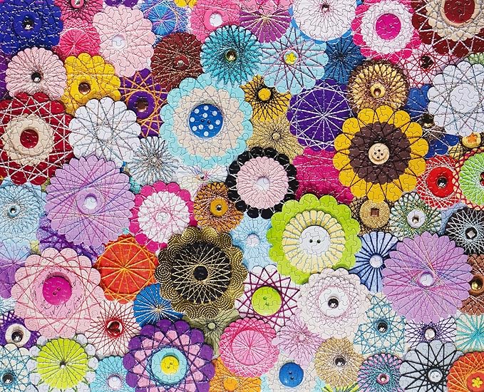 Springbok's Bloomin Buttons 1000 Piece Jigsaw Puzzle for Adults by Artist Linda Stewart Features a Photo of a Floral Composition Made from Buttons and Paper