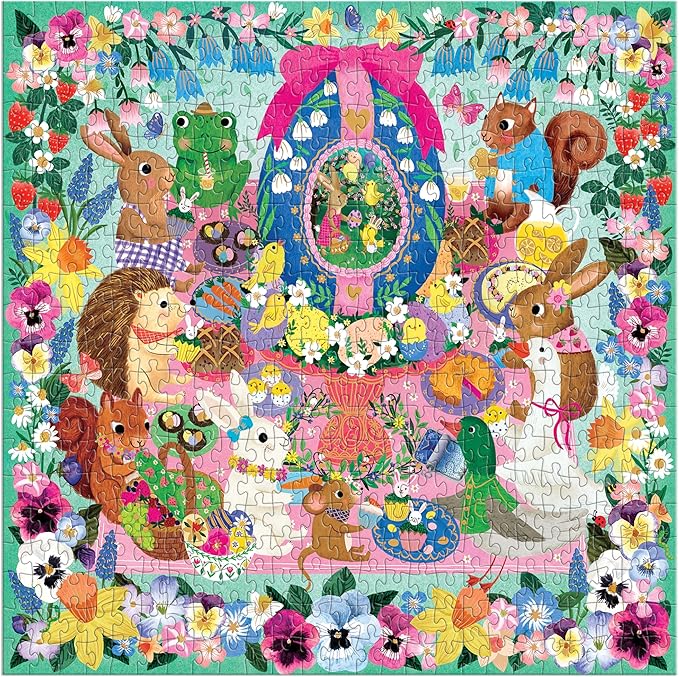 Mudpuppy Egg-Cellent Day – 500 Piece Family Foil Jigsaw Puzzle with Colorful and Fun Illustrations of Adorable Animals During Easter for Children Ages 8 and Up