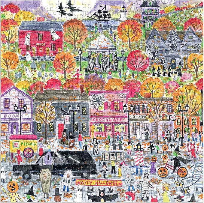 Galison Halloween Parade – 500 Piece Michael Storrings Jigsaw Puzzle Featuring Artwork of A Spooky and Festive Halloween Parade in Salem Massachusetts