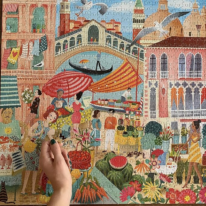 eeBoo 1000 Piece Puzzle - Venice Open Market Jigsaw Puzzle for Adults, Square 23" x 23" Made with Recycled Board & Vegetable-Based Ink