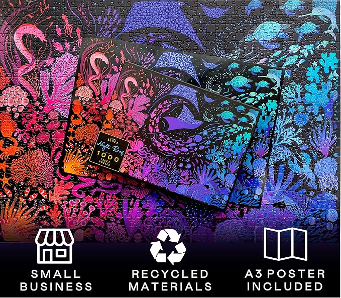 Elena Essex Puzzles for Adults 1000 Pieces - Night Reef | 1000 Piece Puzzle for Adults | Jigsaw Puzzles 1000 Pieces | Coral Reef Ocean Shark | Size 28x20 inches