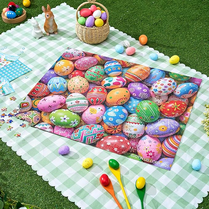 JOYIN Easter 1000 Pieces Jigsaw Puzzles (30 x 24 inches) Eggs Theme Puzzles, Easter Educational Party Favors Plush Basket for Kids and Adults of All Ages.