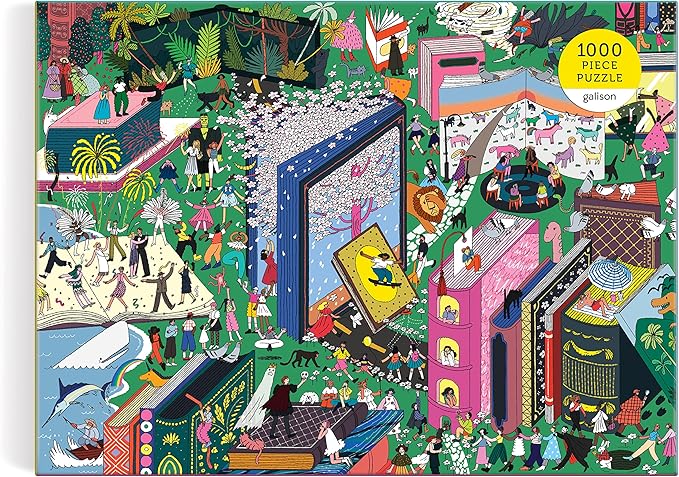 Galison Book World – 1000 Piece Puzzle Fun and Challenging Activity with Bright and Bold Artwork of Literary Characters and Books for Adults and Families