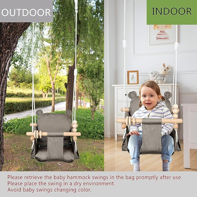 Baby Hanging Swing Seat Toy Chair Canvas Toddler Swing Seat with 2 Side Pockets for Indoor Playground Sports & Outdoor Play Toys
