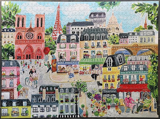eeBoo 1000 Piece Puzzle - Paris in a Day Jigsaw Puzzle for Adults, Rectangular 28" x 21" Made with Recycled Board & Vegetable-Based Ink