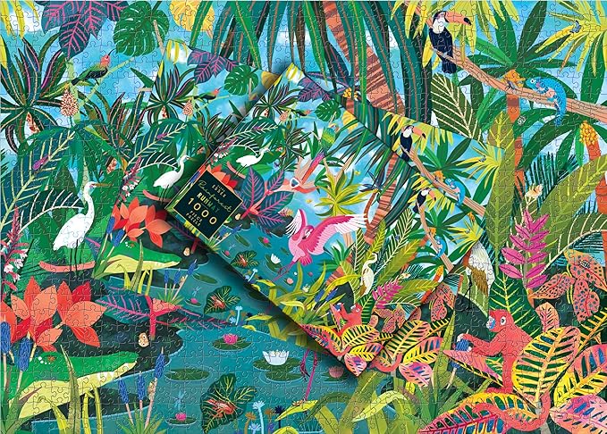Elena Essex Jigsaw Puzzles - Rainforest Runway | Puzzle 1000 Pieces | Puzzles for Adults | Animal Bird Jungle Flamingo Puzzle | Size 28 x 20 inches
