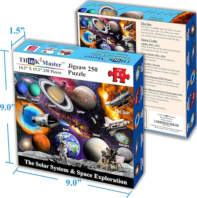 Think2Master Solar System & Space Exploration 250 Pieces Jigsaw Puzzle Great Puzzle for Teens, Adults, Seniors. Great Gift with Larger Pieces. 14.2” X 19.3”
