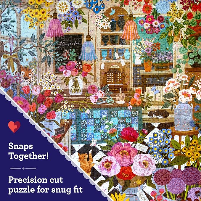 eeBoo 1000 Piece Puzzle - English Flower Shop Jigsaw Puzzle for Adults, Square 23" x 23" Made with Recycled Board & Vegetable-Based Ink