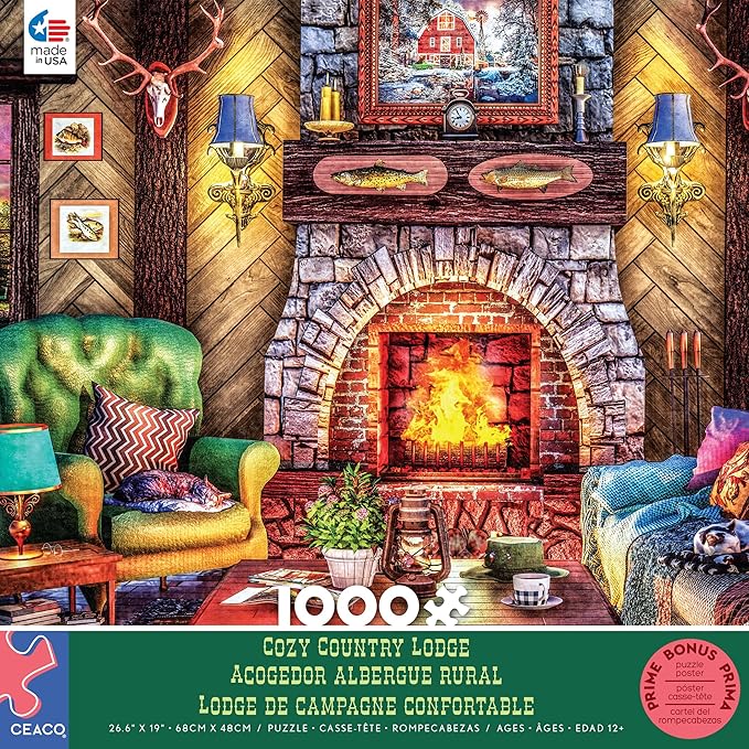 Ceaco - Dominic Davison - Cozy Country Lodge - 1000 Piece Jigsaw Puzzle for Adults - Challenging Puzzle Perfect for Game Nights - Finished Size is 26.5 x 19