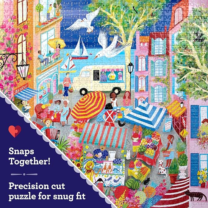eeBoo 1000 Piece Puzzle - Marketplace in France Jigsaw Puzzle for Adults, Square 23" x 23" Made with Recycled Board & Vegetable-Based Ink