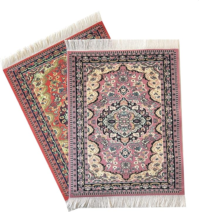 Set of 2 Dollhouse Area Rugs – Miniature Carpet Accessories for Doll Houses, 10 x 7 Inch Rectangular Floor Décor, Oriental Style