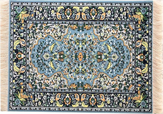Set of 4 Dollhouse Area Rugs – Miniature Carpet Accessories for Doll Houses, 10 x 7 Inch Rectangular Floor Décor, Oriental Style
