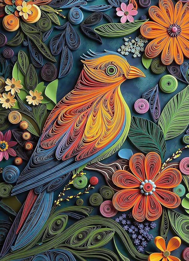 Jigsaw Puzzles for Adults 1000 Pieces, Colorful Forest Bird Difficult Challenging Unique Puzzle for Game Night Family Home Decor, 20x27 Inches, Quilling Bird