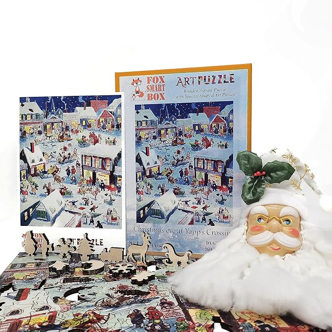 Wooden Jigsаw Puzzle for Adults - Uniquely Shaped Pieces - Made in The USA by FoxSmartBox - 263 Pieces - Christmas eve at Yapp's Crossing