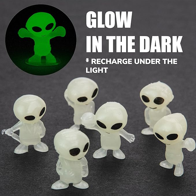 Entervending Alien Toys in Capsules - 250 Pcs of 1.1 Inch Plastic Capsules & 1 Inch Glow in the Dark Alien Figurines for Kids - Party Favors - Classroom Prizes - Toys Bulk for Vending Machine Refill