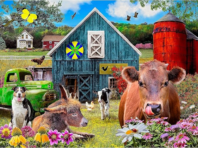 750 Piece Puzzle for Adults – Karen Burke Rooster Hollow Farm Country Jigsaw Puzzle 27x20 – Difficult, Hard & Challenging Country Farm Scene – Colorful Artwork Jigsaw Puzzle for Adults and Teens