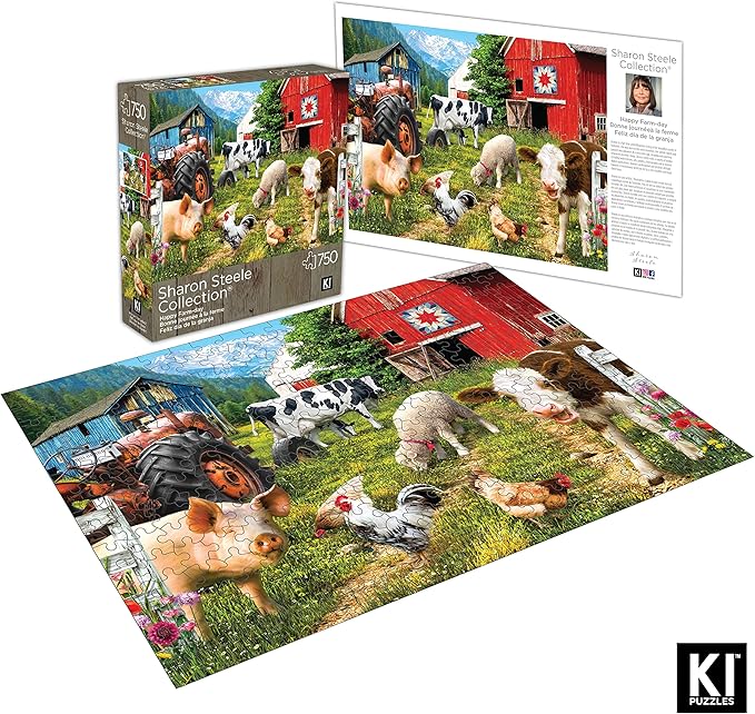 Happy Farm Day 750 Piece Jigsaw Puzzle for Adults by Sharon Steele – 27x20 Inch Whimsical Farm Animal Scene – Challenging Country Farmhouse Puzzle – Fun, Difficult Gift Idea for Puzzle Lovers