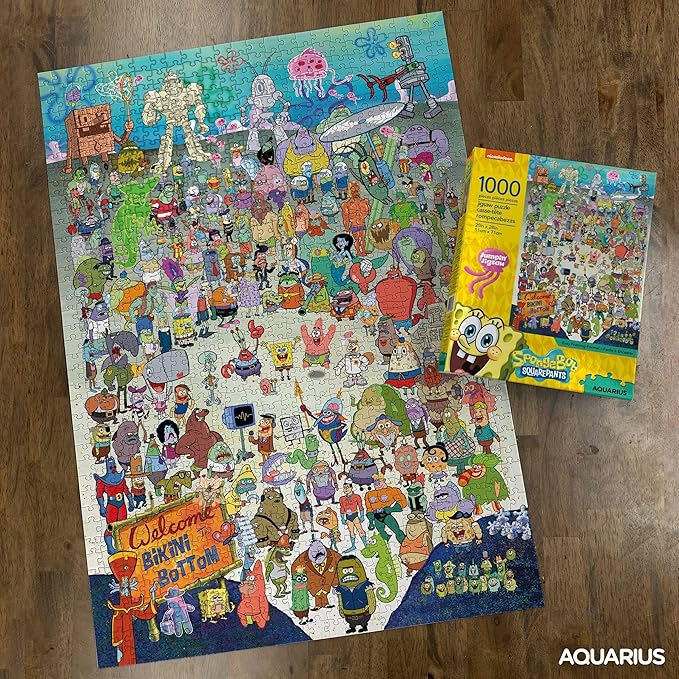 AQUARIUS SpongeBob SquarePants Puzzle (1000 Piece Jigsaw Puzzle) - Officially Licensed SpongeBob Merchandise & Collectibles-Glare Free -Precision Fit -Virtually No Puzzle Dust-20x28 Inches, Multicolor