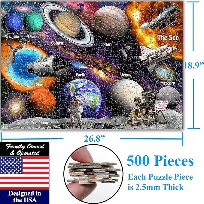 Think2Master Solar System & Space Exploration 500 Pieces with Very Large Pieces Jigsaw Puzzle 13+, Teens, Adults & Families. Great Gift for stimulating Learning About Astronomy. Size: 26.8” X 18.9”