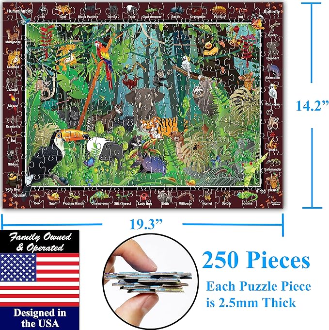 Think2Master Rainforest Jungle Animal 250 Pieces Jigsaw Puzzle for Adults & Seniors. Great Gift with Larger Pieces 14.2” X 19.3”