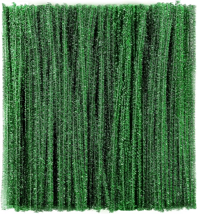 Caydo 200 Pieces Green Pipe Cleaners for Easter Decorations, Glitter Chenille Stems Bulk for Flowers, Leaves and Kids Arts & Crafts Making