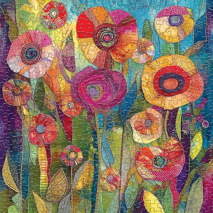 Springbok Patchwork Petals 500 Piece Jigsaw Puzzle for Adults - Quilted Flowers - Unique Cut Pieces - Made in USA
