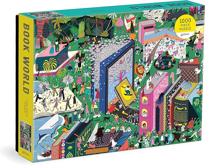 Galison Book World – 1000 Piece Puzzle Fun and Challenging Activity with Bright and Bold Artwork of Literary Characters and Books for Adults and Families