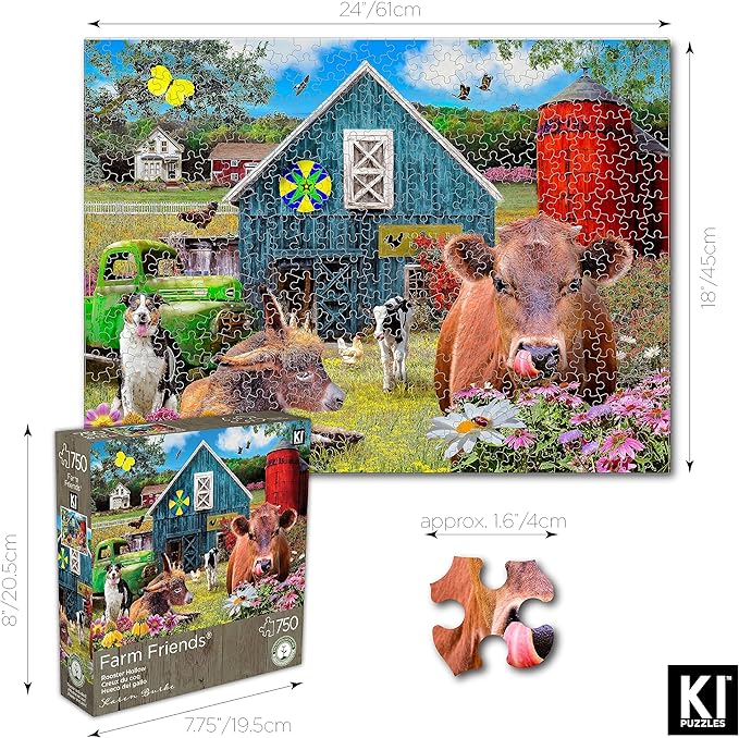 750 Piece Puzzle for Adults – Karen Burke Rooster Hollow Farm Country Jigsaw Puzzle 27x20 – Difficult, Hard & Challenging Country Farm Scene – Colorful Artwork Jigsaw Puzzle for Adults and Teens