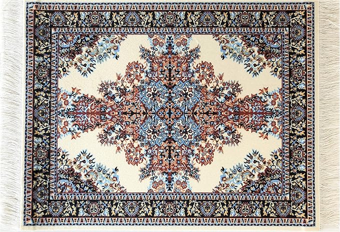 Set of 4 Dollhouse Area Rugs – Miniature Carpet Accessories for Doll Houses, 6 x 4 Inch Rectangular Floor Décor, Oriental Style