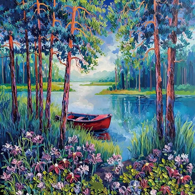 Puzzle for Adults 1024 Pieces,Forest Lake Red Boat Puzzle, Challening Impossible Difficult Hard Fun 1024 Pieces Jigsaw Puzzles for Adults