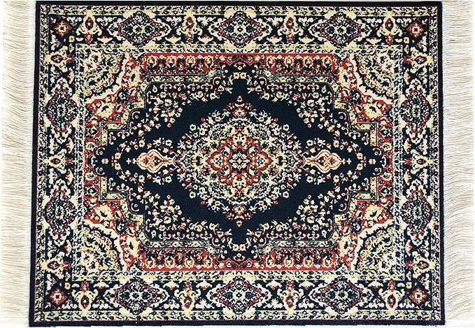 Set of 4 Dollhouse Area Rugs – Miniature Carpet Accessories for Doll Houses, 10 x 7 Inch Rectangular Floor Décor, Oriental Style